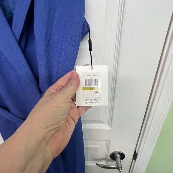 Calvin Klein Blue Sleeveless Belted Lined Dress Size 14. Brand New With tags! - Picture 2 of 12